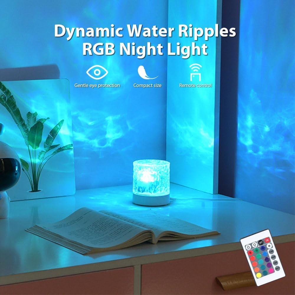 Ocean Wave Ceiling Projector,16 Colors Ocean Wave Light Projector, Water Ripple Ambient Night Light with Remote, Touch Control Aurora Projector Non-Wood for Bedroom,Room Decor,Kids Room (Cubic)